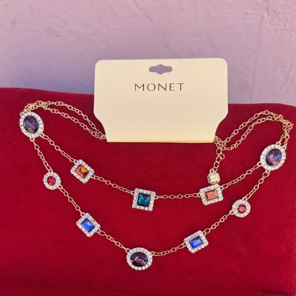 NEW Monet Gold Multi-Color Gemstone Necklace